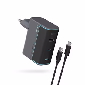 Cuktech CUKAD1003EUG GaN 100W sieninis įkroviklis 2 x USB-C 1 x USB-A su USB-C kabeliu - pilkas