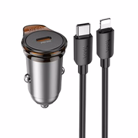 Automobilinis įkroviklis Hoco USB C QC PD 30W + kabelis USB C į Lightning NZ16 metalinis pilkas