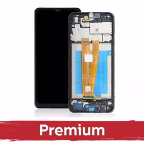 LCD ekranas suderinamas su Samsung A055 A05 juodas su rėmeliu OEM