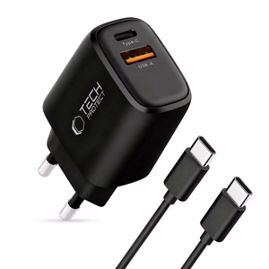 "Tech-Protect" NCA45W-GAN 2 prievadų 45 W sieninis įkroviklis su USB-C kabeliu - juodas
