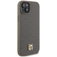 DKNY Odinis raštas metalinis logotipas Magnetinis dėklas iPhone 15 Plus / 14 Plus - ruda