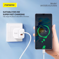 Foneng Sieninis įkroviklis EU52 - USB + Type C - QC 3.0 PD 30W baltas