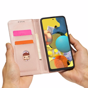 Magnetinis kortelių dėklas telefonui Samsung Galaxy A12 5G su kortelių laikikliu, rožinis