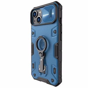 Nillkin CamShield Armor Pro dėklas iPhone 14 Plus šarvuotas dėklas su kameros apsauga ir žiediniu stovu mėlynas
