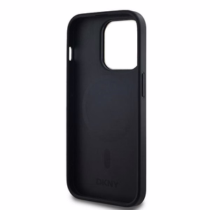 DKNY Odinis langeliais raštuotas magnetinis dėklas iPhone 14 Pro - juodas