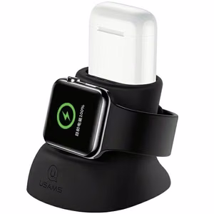 Dėklas USAMS "ZJ051" juodas 2in1 (skirtas iWatch / AirPods įkrovikliams) silikoninis juodas