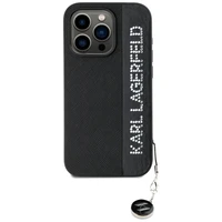 Karl Lagerfeld Saffiano Rhinestones & Charm dėklas telefonui iPhone 15 Pro - juodas