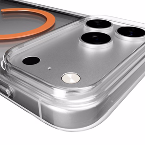 Puro Lite Mag TPU+PC magnetinis dėklas telefonui iPhone 17 Pro - permatomas su oranžiniu žiedu