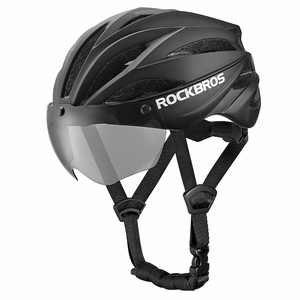 Rockbros dviratininko šalmas su skydeliu ir nuimamais apsauginiais UV akiniais, unisex - juodas/rudas