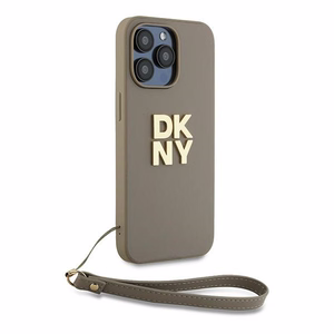 DKNY Dėklas telefonui su dirželiu ir logotipu iPhone 15 Pro Max - smėlio spalvos