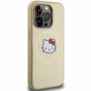 Hello Kitty odinis Kitty Head magnetinis dėklas telefonui iPhone 15 Pro - auksinis