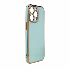 Lighting Color dėklas telefonui iPhone 12 Pro Max, gelinė apsauga su auksiniu rėmeliu, mėtų