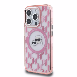 Karl Lagerfeld IML Monograma Karl & Choupette Galva Magnetinis Dėklas telefonui iPhone 15 Pro - rožinis