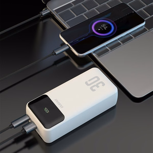 Dudao K15Max 30000mAh PD 22,5W išorinė baterija su USB-C ir Lightning laidais - balta