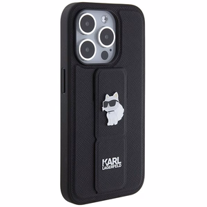 Karl Lagerfeld Gripstand Saffiano Choupette Pins dėklas telefonui iPhone 14 Pro Max - juodas