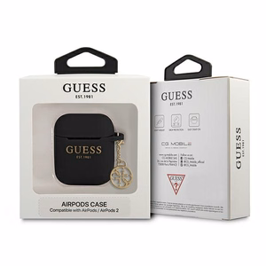 Guess GUA2LSC4EK AirPods 1/2 dėklas juodas/juodas silikoninis žavesys 4G kolekcija