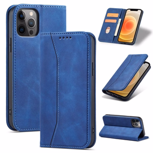 Magnetinis Fancy dėklas telefonui iPhone 12 Pro Max su kišene, kortelių laikiklis, stovas, mėlynas