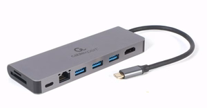 Gembird A-CM-COMBO5-05 USB Type-C 5-in-1 daugiafunkcinis šakotuvas (Hub + HDMI + PD + kortelių skaitytuvas + LAN)