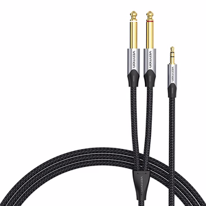 Garso kabelis mini lizdas 3.5mm į 2x lizdas 6.35mm kištukas Vention BARHK 8m