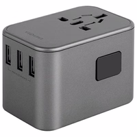 ENERGEA tinklo įkroviklis 3xUSB+2xUSB-CPD-PPS-QC 3.0 35.5W 3A2C adapter 4w1 US/UA/EU/UK pilkas/gunmetal Travelworld