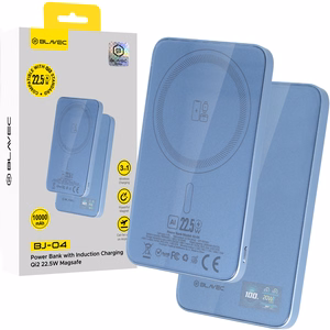 Blavec BJ-04 5000 mAh itin plonas magnetinis išorinis akumuliatorius su „MagSafe“, 7,8 mm, USB-C, 22,5 W, 3 viename (PBBJ04-MC5LB) (spalva: šviesiai mėlyna; stiklo apdaila)