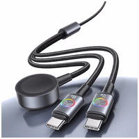 Laidas USAMS Huan Series SJ754 72W USB-C į USB-C + USB-C + belaidis laikrodžio įkroviklis tamsus