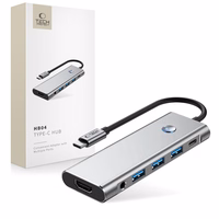 Tech-Protect HB04 HUB adapteris 9in1 USB-C + USB2.0 + USB3.0 + HDMI 4K 60Hz + SD / TF + PD100W + AV3.5 - pilkas