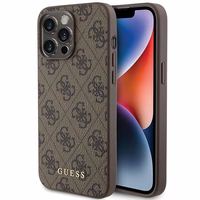 Guess 4G Metal Gold Logo dėklas telefonui iPhone 15 Pro Max - ruda