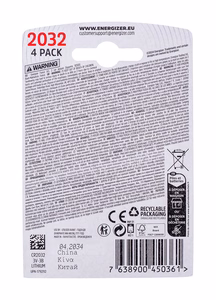 ENERGIZER specialioji baterija CR2032, 4 vnt., 3V, ECO