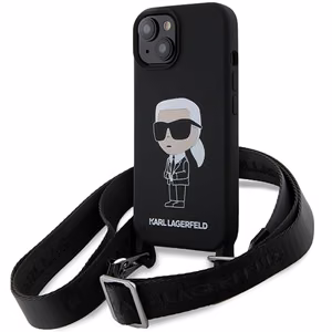 Karl Lagerfeld KLHCP15SSCBSKNK iPhone 15 6.1" kietas dėklas juodas/juodas Crossbody Silikoninis Ikonik