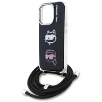 Karl Lagerfeld IML Crossbody Karl&Choupette Head Dėklas for iPhone 16 Pro - juodas
