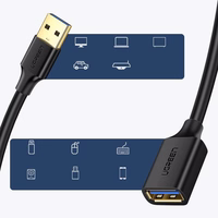 Ugreen USB 3.0 (moteriškas) – USB 3.0 (vyriškas) 2m (juodas) prailginimo kabelis su adapteriu