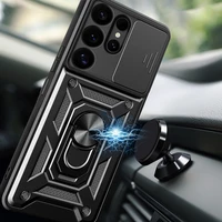 Hibridinis šarvuotas Camshield su kameros dangteliu ir metaliniu žiedu Samsung Galaxy S25 Ultra - juodas