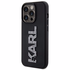 Karl Lagerfeld 3D guminis blizgus logotipas dėklas telefonui iPhone 15 Pro Max - juodas