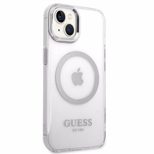 Guess GUHMP14MHTRMS iPhone 14 Plus 6.7" sidabrinis/sidabrinis kietas dėklas Metalinis kontūras Magnetinis