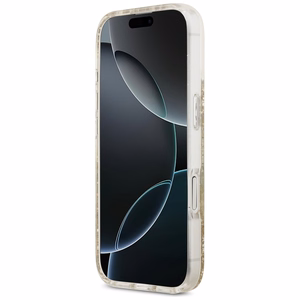 Guess Resin Bottom Glitter Magnetinis dėklas telefonui iPhone 17 - auksinė