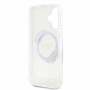 Guess IML Gėlių vainikas Magnetinis dėklas telefonui iPhone 16 Plus - skaidrus