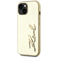 Karl Lagerfeld Wrinkled Metal Signature dėklas telefonui iPhone 15 - auksinė