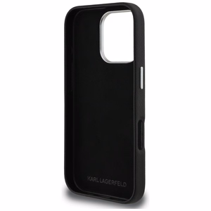 Karl Lagerfeld FW Grained Karl & Choupette Heads Pins Dėklas iPhone 16 Pro - juodas