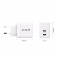 Crong Ultra Compact GaN - tinklo įkroviklis 2x USB-C 35W PD 3.0 with PPS (baltas)