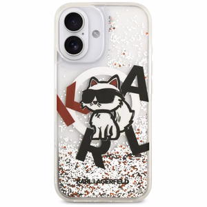 Karl Lagerfeld Skystas Blizgučiai Choupette Logo Magnetinis Dėklas telefonui iPhone 17 - Skaidrus