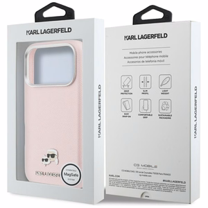 Karl Lagerfeld dėklas, skirtas iPhone 17 Pro Max 6,9", HC MAGSAFE PU FW su K&C galvos ženkliuku, rožinis