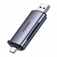 Atminties kortelių skaitytuvas Ugreen CM185 USB-A 3.0/USB-C 3.1 to TF/SD (50706) pilkas