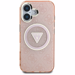 Guess IML Metal Glitter 4G Circle Triangle Magnetinis dėklas telefonui iPhone 16 - rožinis