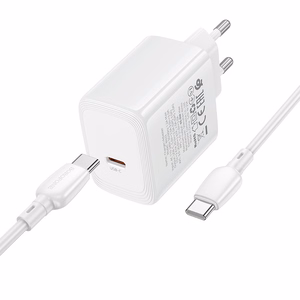 Borofone BN33 Fuente GaN USB-C tinklo įkroviklis QC3.0 PD 40W su USB-C laidu baltas