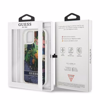 Guess GUHCP13SLFLSB iPhone 13 mini 5.4" mėlynas kietas dėklas gėlių skystas blizgučiai