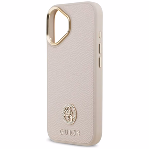 GUESS magnetinis dėklas telefonui IPHONE 17, suderinamas su MagSafe GUHMP17SPGCRMDEP (PU dėklas su grūdėtu Strass logotipu) rožinis