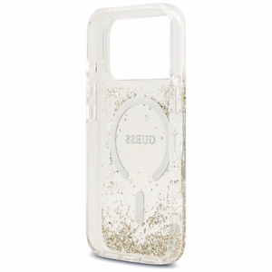 Guess Dervos dugno blizgus magnetinis dėklas iPhone 17 Pro - auksinis