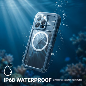 Crong Seal Cover vandeniui atsparus IP68 dėklas, skirtas iPhone 16 Pro, jūrinis mėlynas