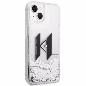 Karl Lagerfeld Liquid Glitter Big KL dėklas telefonui iPhone 14 - sidabrinis
